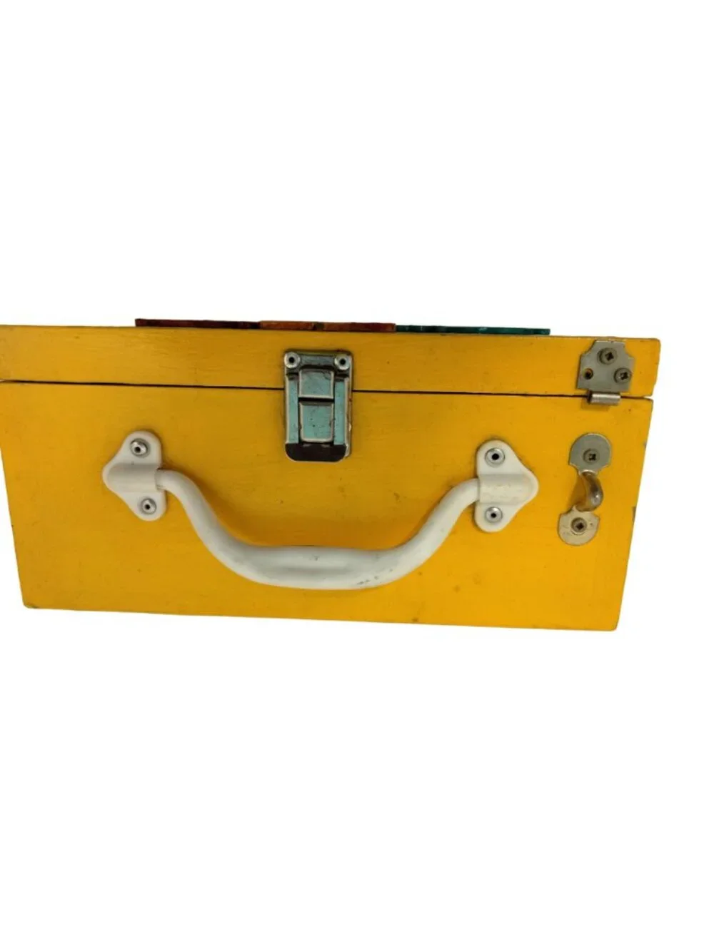 Hand Painted Wood Lunchbox Hippos Storage Box Handmade Yellow 3D